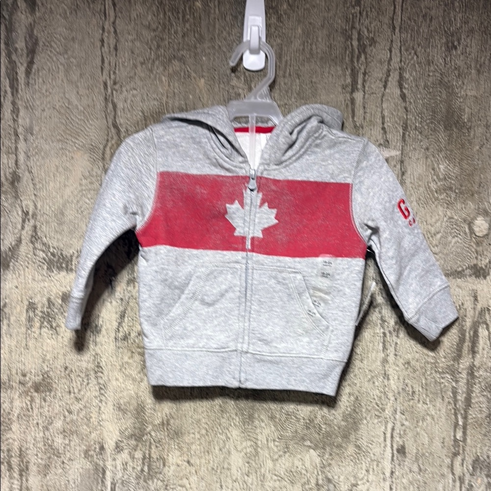Baby GAP Gray and Red Canada Kids Hoodie with Maple Leaf NWT